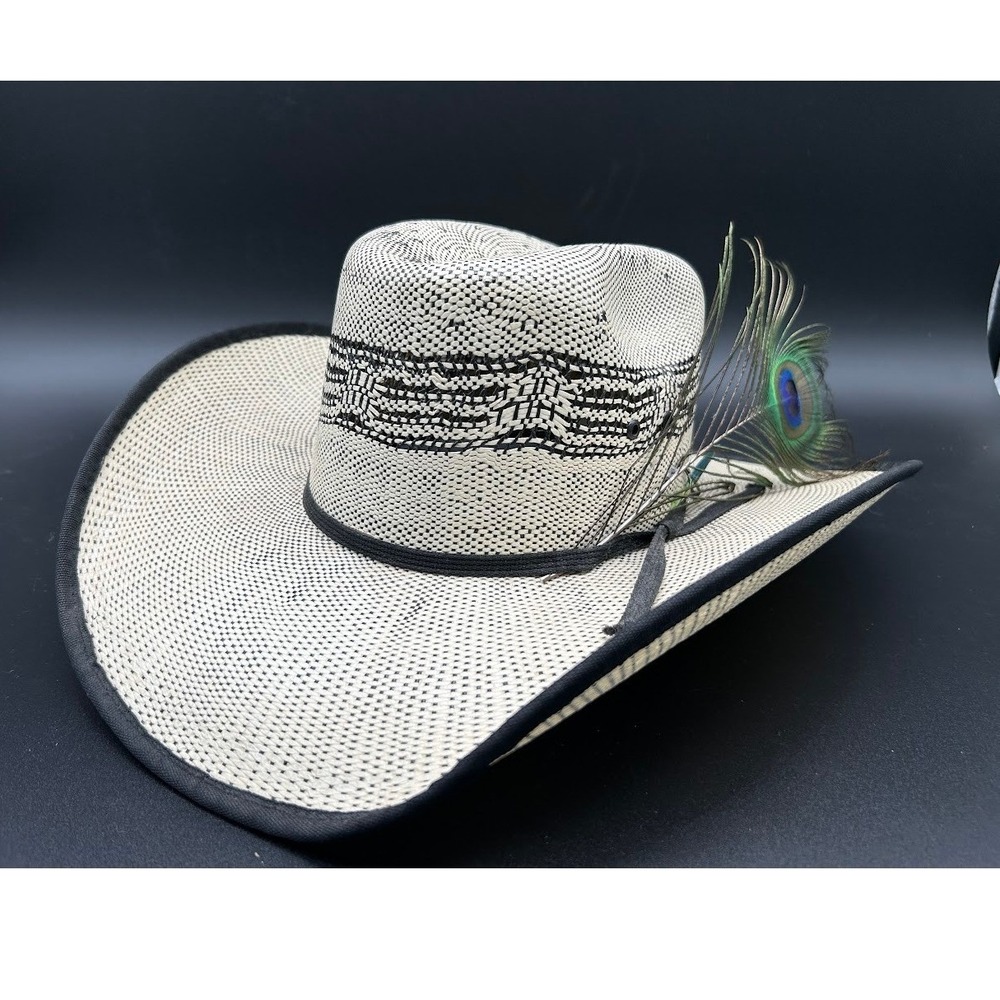 RDR Hats Kids Straw Cowboy Hat with‎ Peacock Feather Accent Western